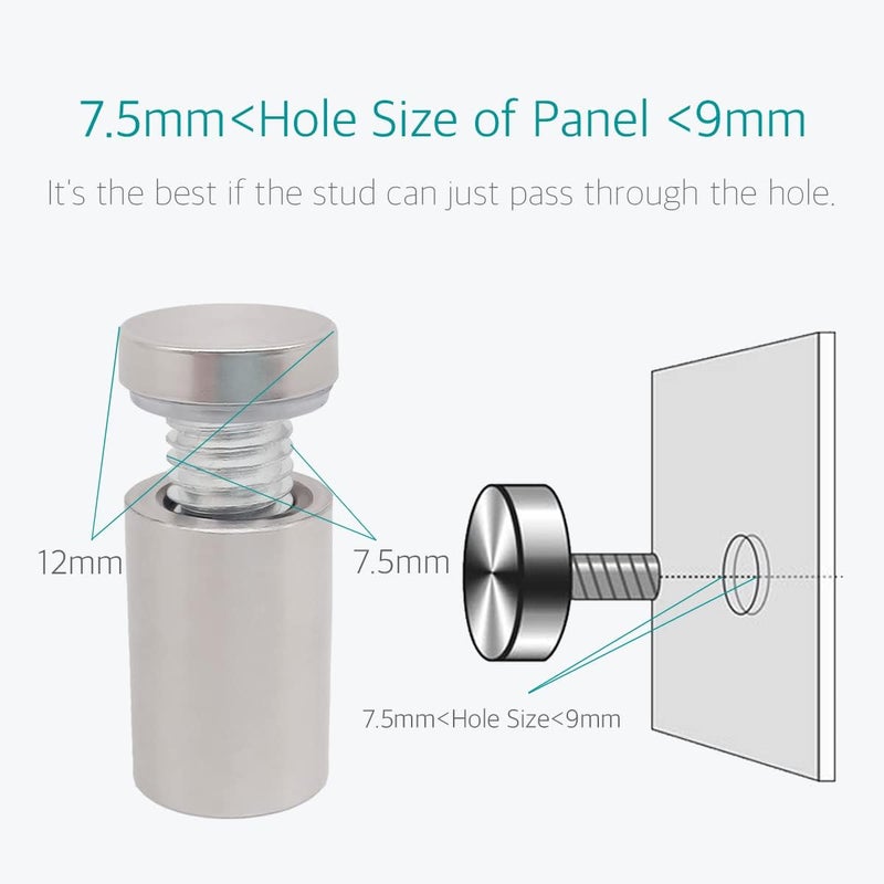 Lantee 1/2" x 1-1/8" Standoff Screws - Lantee 8 Pcs 12 x 30mm Stainless Steel Wall Standoff Mounts Screws Nails Bolts for Glass Sign Pictures and Panel - Image 4